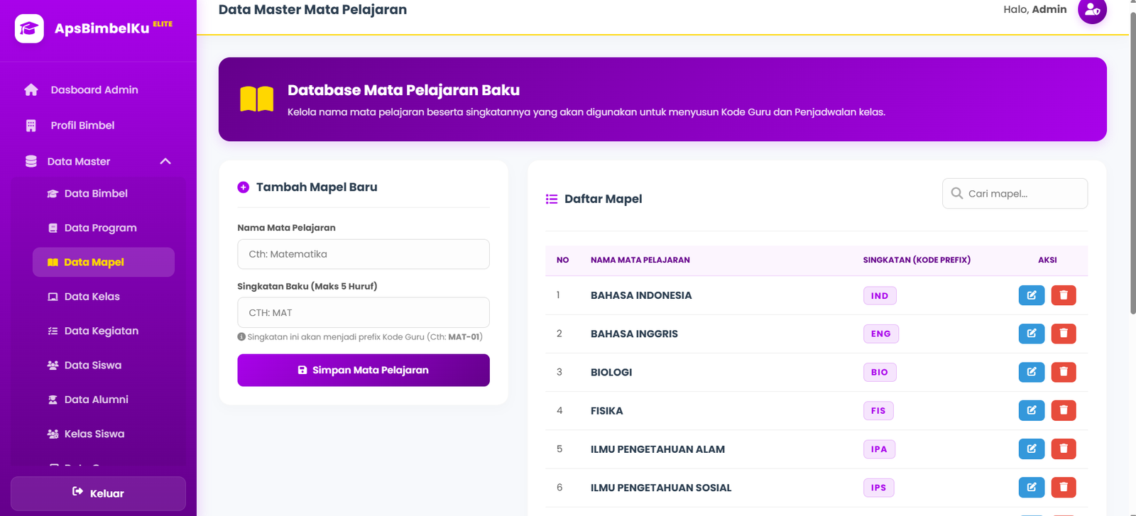 6 DAFTAR MAPEL